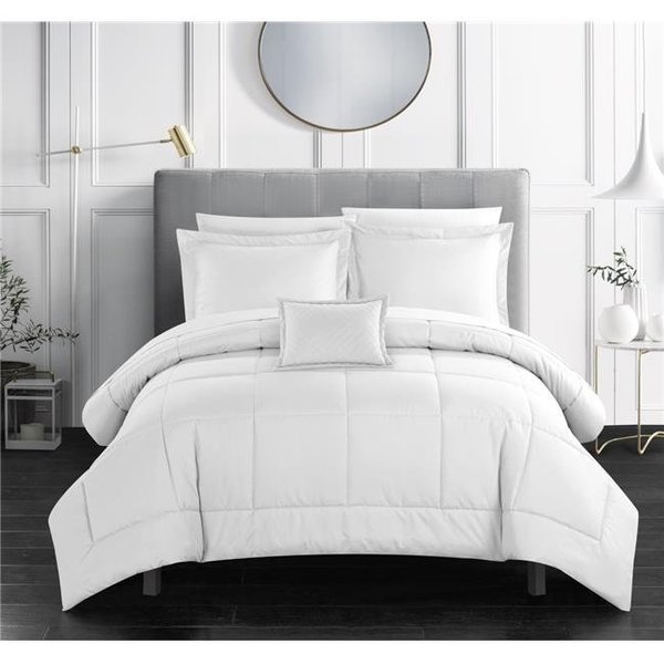 Chic Home Chic Home BCS09272-US Queen Size Josaia Comforter Set Pieced Solid Color Stitched Design Bed in a bedding Sheets & Decorative Pillow Shams Included; White - 8 Piece BCS09272-US